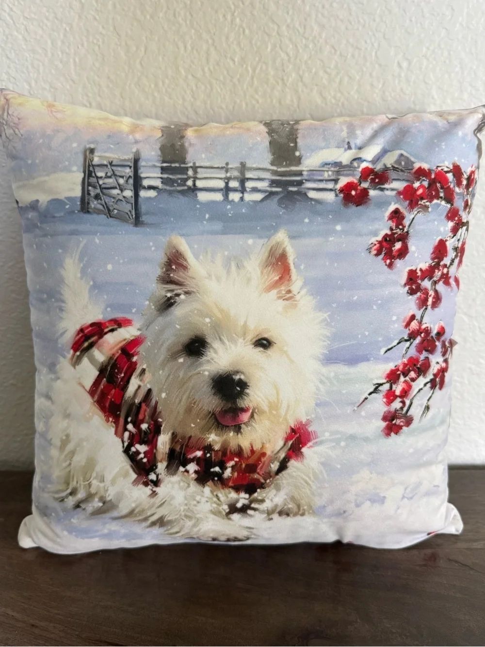 Westie Terrier Dog Christmas Holiday Winter Throw Pillow
